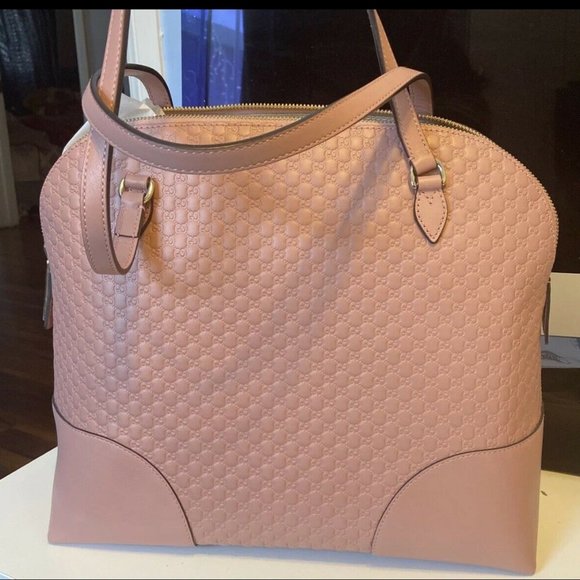 GUCCI GG Medium Micro Guccissima Soft Pink Leather Dome Satchel Handbag